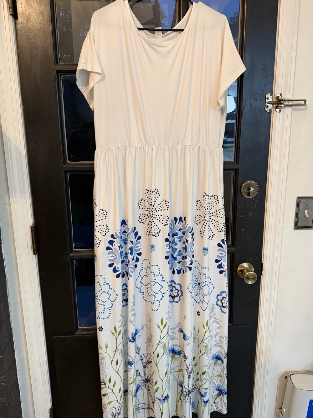 Women’s Cream Maxi Dress with Blue Floral Print